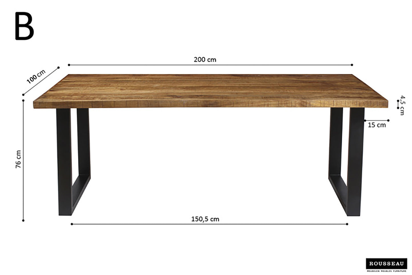 "Table à Manger Nicola Rousseau – Bois de Manguier avec Pieds Ajustables" Interieurco