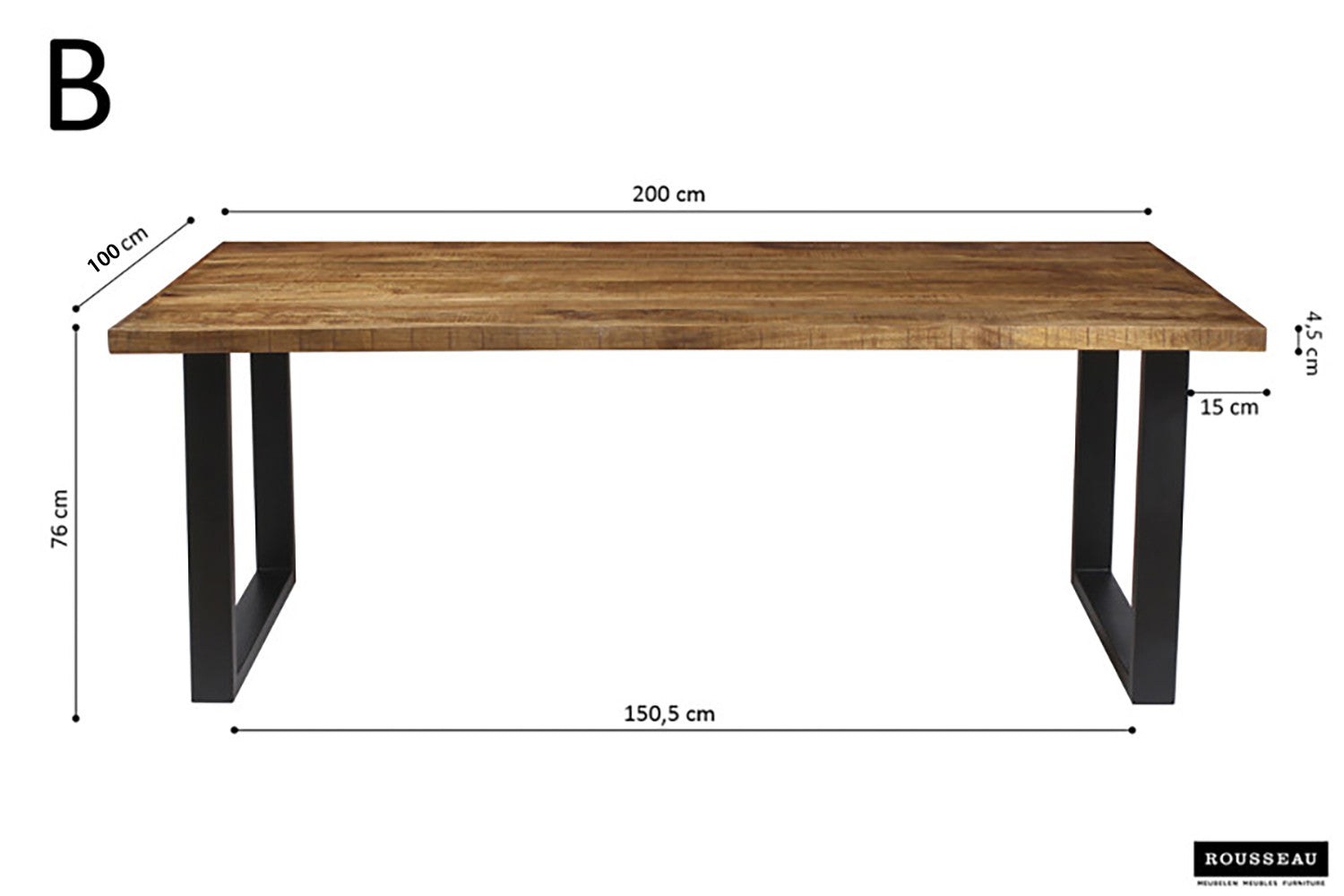 "Table à Manger Nicola Rousseau – Bois de Manguier avec Pieds Ajustables" Interieurco